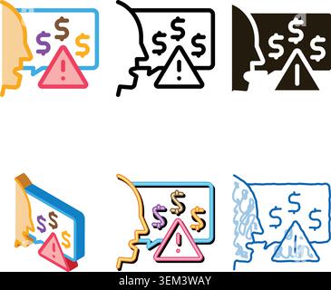 thought story man about monetary stylized warnings icon vector outline Stock Vector