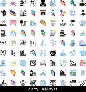 Isometric icon set representing various business and technology concepts Stock Vector