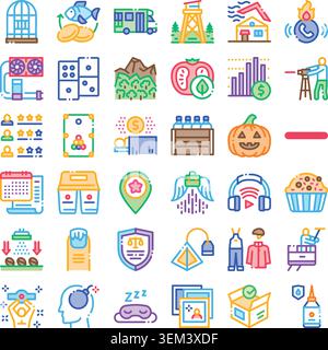 Diverse linear icons representing various business and life concepts Stock Vector
