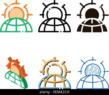 warming sun planet problem vector styleset thin line icon Stock Vector