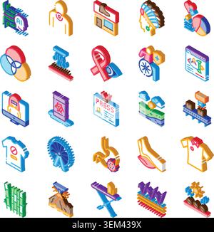 Isometric icons collection representing diverse concepts and themes Stock Vector
