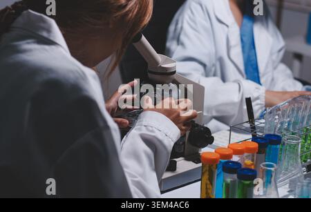 Researchers working in the clinical laboratory Stock Photo