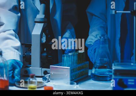 Researchers working in the clinical laboratory Stock Photo