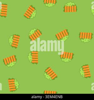 seamless pattern wooden picket fence standing in front of green hedge Stock Vector