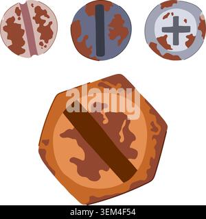 Collection of different rusty screw heads Stock Vector