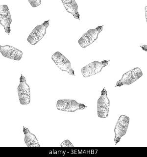 seamless pattern mustard bottle sketch hand drawn Stock Vector