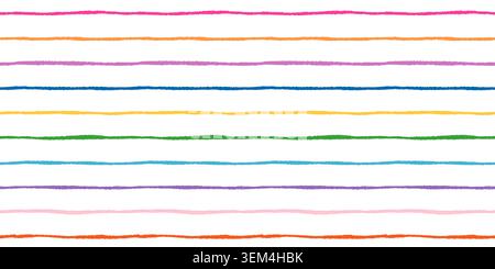 Rainbow colors organic jagged horizontal vector stripes seamless pattern, thin colorful wavy lines cute summer background Stock Vector