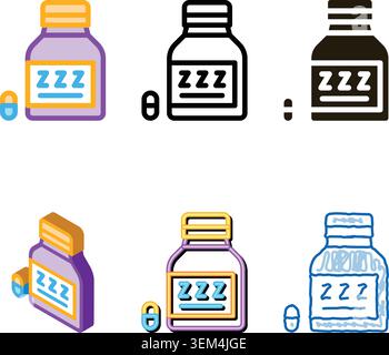 bottle insomnia pills icon styles outline Stock Vector