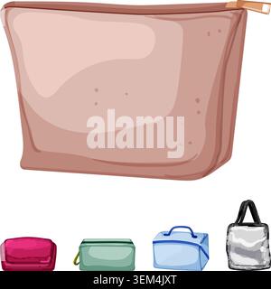 Cosmetic pouch and various other storage bags collection Stock Vector