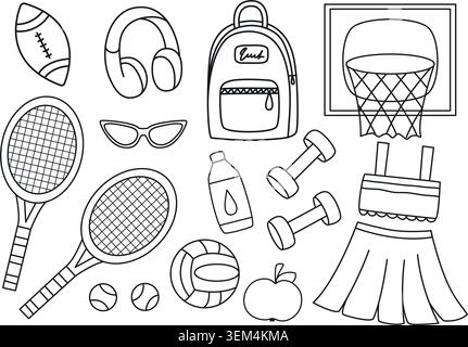Hand drawn set of sports-themed objects and attributes Stock Vector