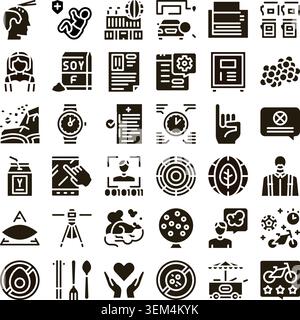 Collection of various modern daily life glyph icons Stock Vector
