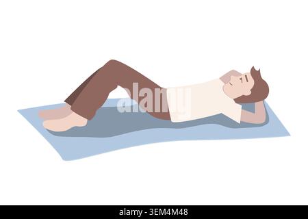 A happy young man lying outdoor on a mat Vector flat isolated illustration Stock Vector