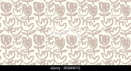 Abstract organic vector floral seamless pattern with hand painted brush flowers in beige neutral colors, modern boho minimal botanical aesthetic Stock Vector