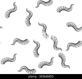 seamless pattern monster octopus kraken tentacle sketch hand drawn Stock Vector