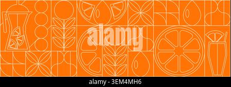 Orange fruit abstract geometric pattern in minimalism style. Geometric line drawing. Natural organic shapes of plants, eco farming. Designer fabric, card, wrapping paper, cover. Stock Vector