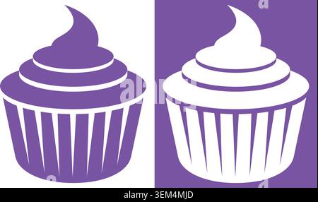 Purple Cupcake Icon Set Stock Vector