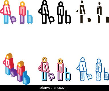 passengers with baggage icon thin simplified line vector Stock Vector