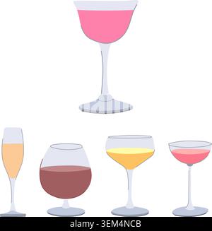 Collection of assorted glasses with colorful drinks Stock Vector