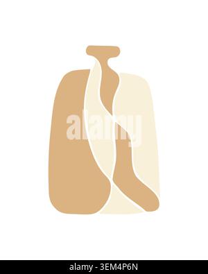 Abstract minimalist ceramic bottle vase with organic fluid shapes in beige and cream colors. Contemporary vector illustration of a pottery vase silhouette composed of abstract organic shapes. Earthy terracotta and beige tones graphic design isolated on white background for modern interior print. Vector illustration Stock Vector