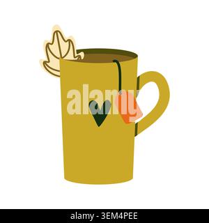 Green Autumn Tea Mug Vector Illustration Flat Geometric Cozy Fall Cup Stock Vector