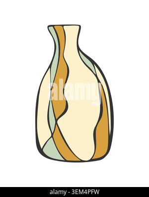 Abstract ceramic vase with organic fluid shapes in mid century modern boho style. Minimalist vector illustration of a pottery vase decorated with abstract wavy lines. Vector illustration Stock Vector
