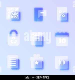 Glassmorphism icon set Stock Vector