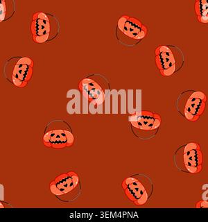 seamless pattern spooky halloween bucket cartoon vector Stock Vector