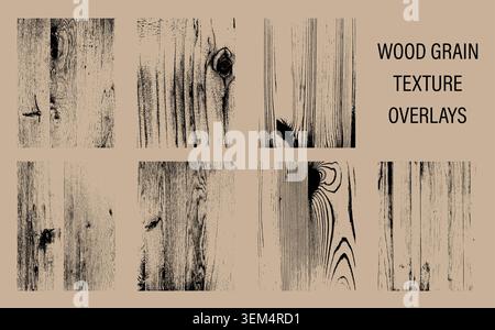collection of wood grain overlay textures, vector illustration Stock Vector