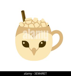 Owl Cocoa Mug Vector Illustration Flat Geometric Cozy Autumn Cup Stock Vector