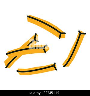 Golden crispy French fries scattered on white background. Minimalist fast food snack illustration for restaurant menus, street food advertisements Stock Vector