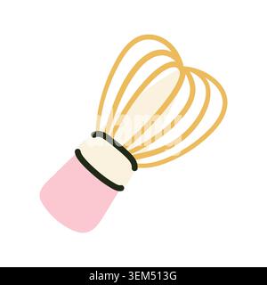 Traditional bamboo whisk chasen for preparing authentic matcha tea. Japanese ceremony tool for creating perfect foam. Hand drawn kitchen utensil Stock Vector