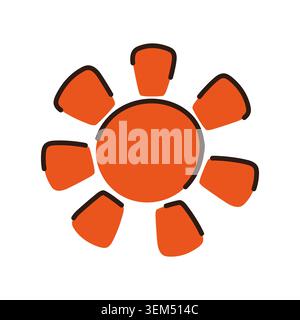 Bold orange sun icon with wide rays in hand drawn sketch style. Modern doodle sun symbol for graphic design, summer identity, and eye catching flat ve Stock Vector