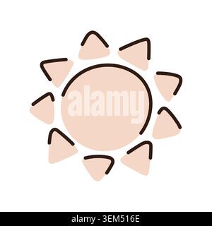 Minimalist sun icon with triangular rays in hand drawn doodle style. Elegant sun symbol for aesthetic designs, summer branding, and soft pastel vector Stock Vector