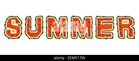 Creative SUMMER word spelled with unique watermelon patterned letters on white background. Funny hand drawn typography for seasonal food branding Stock Vector