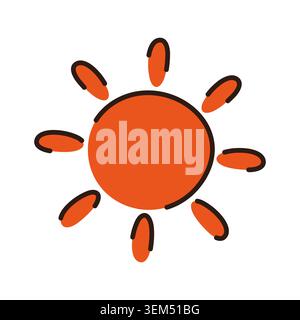 Hand drawn orange sun icon with tear drop rays. Vibrant sun symbol for summer marketing, weather graphics, and trendy doodle vector illustrations Stock Vector