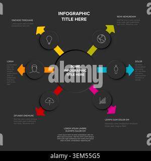 This modern infographic template features six arrows and circular elements for data visualization. Use this infographic to present a professional busi Stock Vector