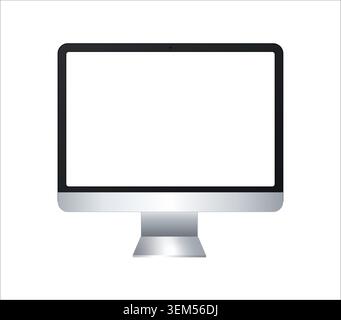 Vector illustration of a sleek silver computer monitor with a blank white screen and a black bezel, isolated on a clean white background. Stock Vector
