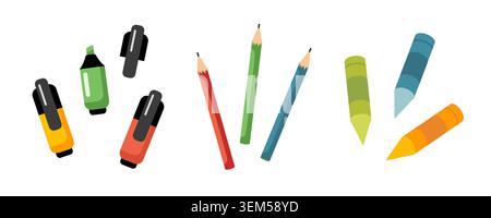 Painting and drawing elements set. Painting and drawing elements set. Pencils, crayons, Felt-tip pens, highlighters. Art supply. Vector illustration Stock Vector