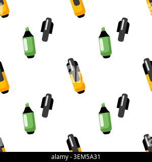 Highlighters seamless pattern. Vector texture on white background. Back to school. Felt-tip pens textile design. Back to school. Stock Vector