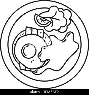 Eggs Benedict dish with salad garnish vector line icon for National Eggs Benedict Day on April 16 Stock Vector