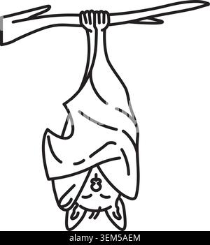 Sleeping bat hanging from stick cartoon vector line icon for Bat Appreciation Day on April 17 Stock Vector
