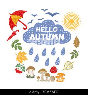 Hello autumn abstraction . Hand drawn. Not AI, vector illustration. Stock Vector