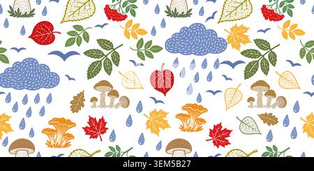 Autumn abstraction seamless pattern. Hand drawn. Not AI, vector illustration. Stock Vector