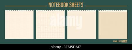 Realistic notebook beige page note design for write craft scrapbook school education collage architectural sketch. Brown grid dot pattern spotted dott Stock Vector