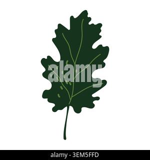 Dark green oak leaf vector autumn illustration isolated on white Stock Vector