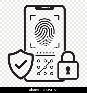 Biometric fingerprint scanning access authentication with cybersecurity lock and safe protection shield Stock Vector