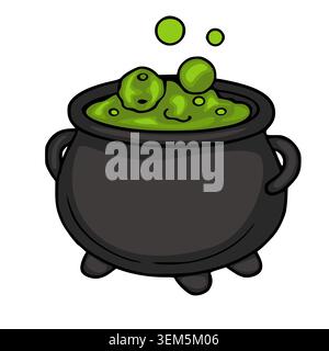 Bubbling green potion in a black cauldron vector illustration Stock Vector