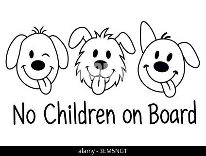 Humorous vector graphic featuring three happy dogs and the text "No Children on Board". Perfect as a parodic car sticker. Stock Vector