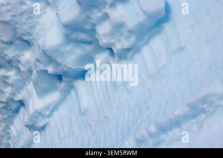 Closeup of of a blue iceberg in Northeast Greenland National Park, showing the the weathered and textured surface. Abstract background Stock Photo