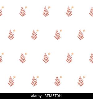 seamless botanical simple pattern in flat minimalist style flowers and plants Stock Vector